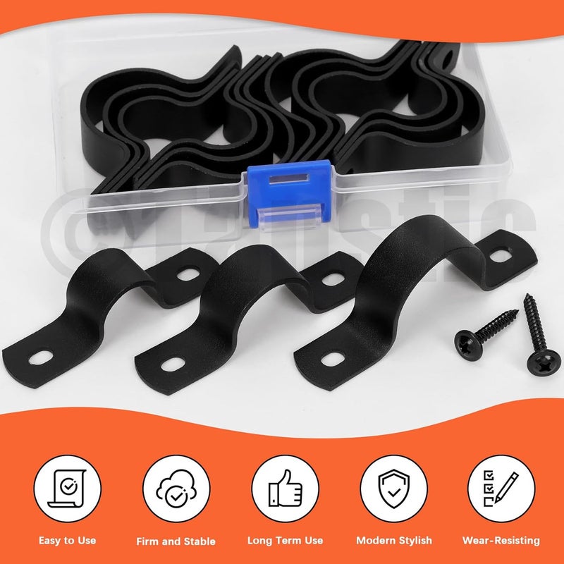 Tanstic 15Pcs Black Two Hole Pipe Strap, 3/4” 1” 1-1/4” Two Hole Strap U Bracket Rigid Pipe Strap Pipe Strap Clamp with Phillips Modified Truss Head Wood Screws for Fixing Pipe, Conduit, U Bracket - Image 5